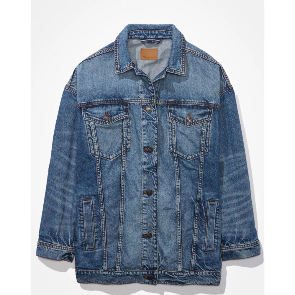 American Eagle 90s Boyfriend Denim Jacket Women’s L Oversized Trucker Grunge NWT
